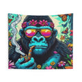 Gorilla Smoking Pipe Tapestry — Psychedelic Floral Wall Hanging for Boho Room Decor