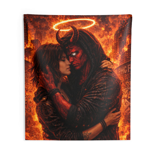 Demonic Lovers Flame Wall Tapestry — Gothic Romance Bedroom Decor