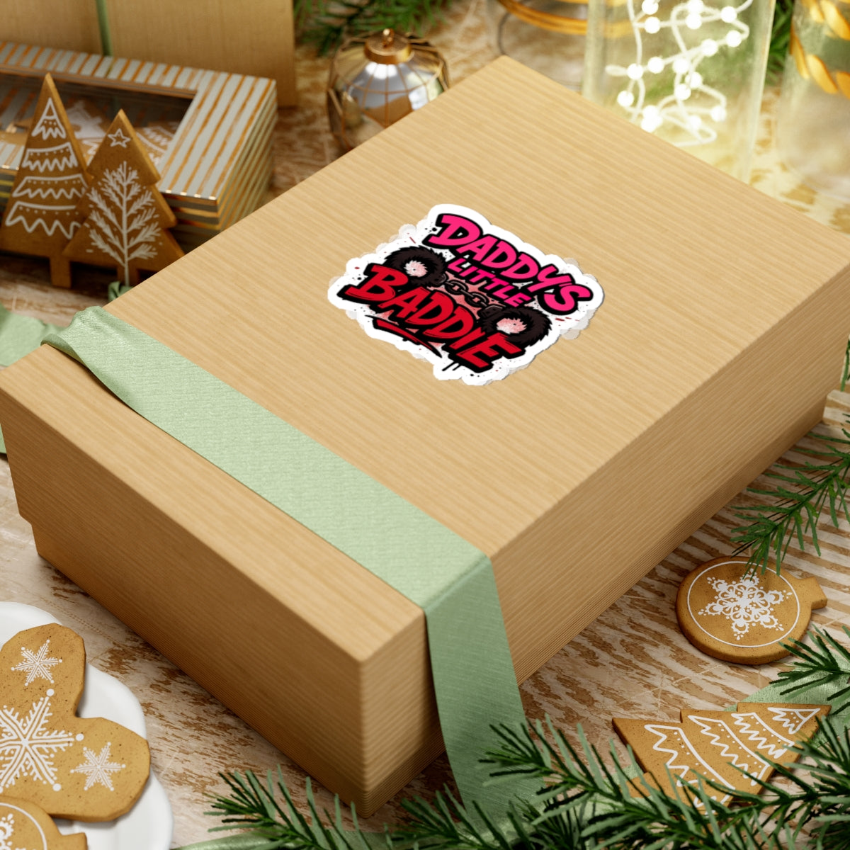 Daddy's Little Baddie Kiss-Cut Sticker — Cute Edgy Pink & Red Graphic Decal