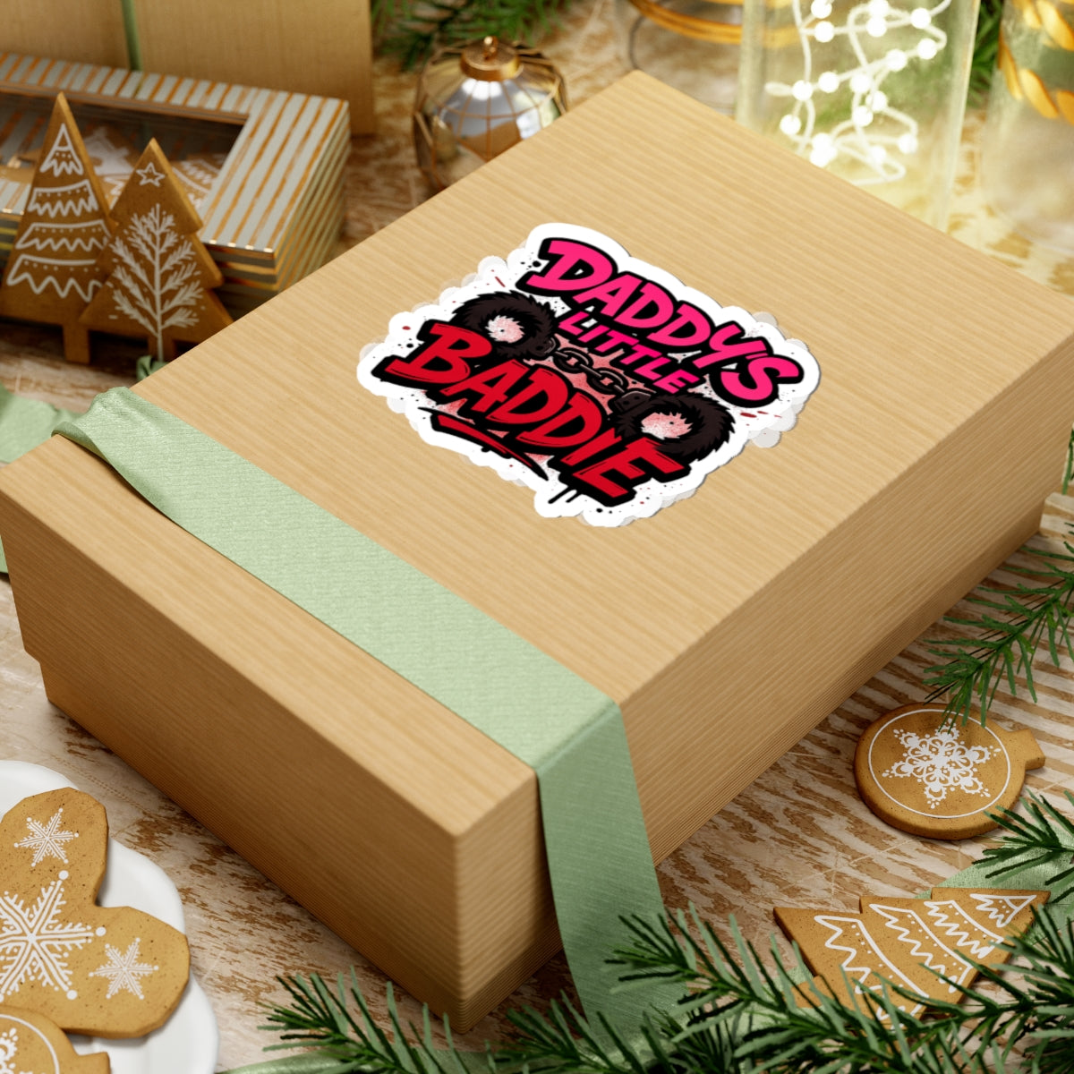 Daddy's Little Baddie Kiss-Cut Sticker — Cute Edgy Pink & Red Graphic Decal