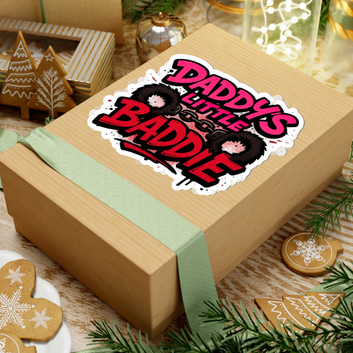 Daddy's Little Baddie Kiss-Cut Sticker — Cute Edgy Pink & Red Graphic Decal