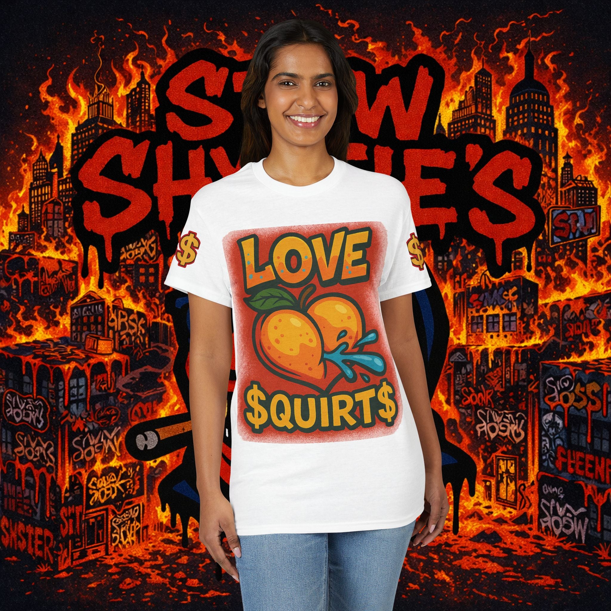 Stew Shysties Love Squirt Peach Graphic Back Print Tee White