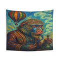 Psychedelic Jewel-Studded Monkey Wall Tapestry — Colorful Boho Hot-Air Balloon Art